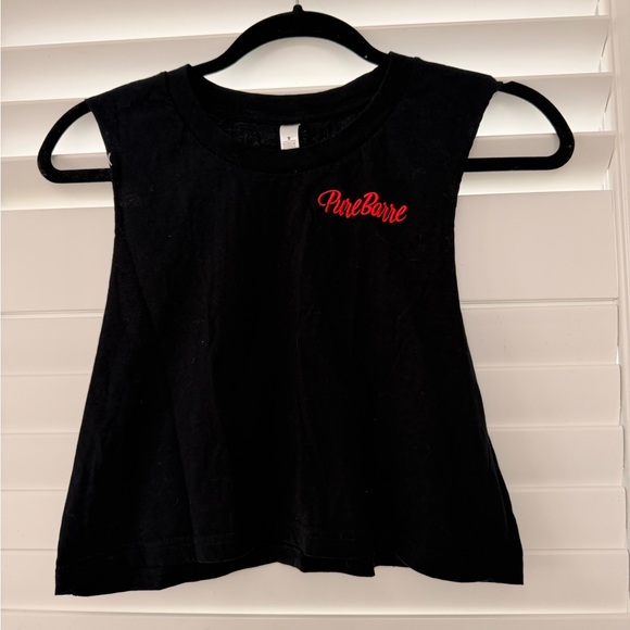 Pure Barre Tops - Pure Barre Black Sleeveless Cropped Tank with Red Embroidery